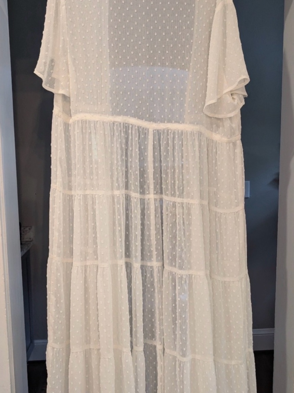 Torrid Sheer Swiss Dot Tiered Maxi Cover-Up in Ivory - Picture 2 of 4